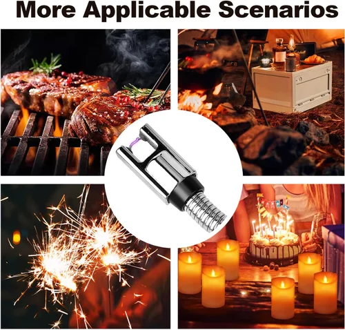 Miniatura 6 de Paquete de 2 encendedores eléctricos de velas – Arco de plasma recargable por USB, resistente al viento, sin llama con cuello flexible para velas