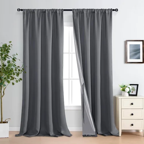Miniatura 26 de XWZO Cortinas Opacas 100% Blancas - Cortinas de Bloqueo Total de Calor y Luz con Forro Negro para Dormitorio/Cuarto de Lavado, Paneles de Ventana
