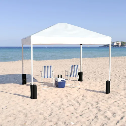 Flash Furniture Harris - Tienda de campaña de 10 x 10 pies, color blanco, con bolsas de arena y estuche con ruedas