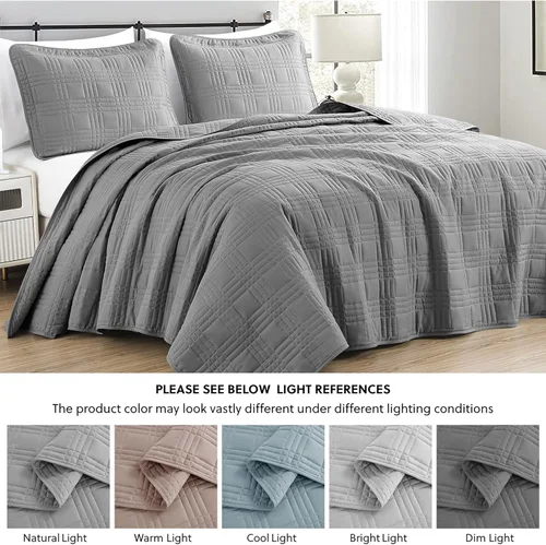 Miniatura 5 de Chezmoi Collection Kingston Juego de Colcha Tamaño King, 3 Piezas Gris Colcha Acolchada de Microfibra Ligera de Gran Tamaño Cubrecama (118"x106")
