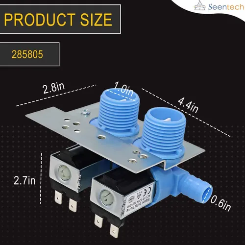 Miniatura 6 de Seentech - Válvula de entrada de agua 285805 con soporte de montaje para lavadora de ropa, funciona con ajuste exacto para Whirlpool, Kenmore