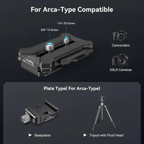 Miniatura 2 de SMALLRIG Placa de liberación rápida para tipo Arca, carga máxima de 44.1 libras (44.1 lbs), soporte cuadrúpedo plegable para lentes de cámara dentro