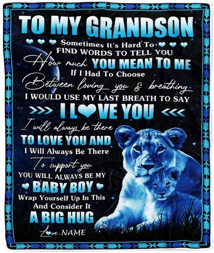 Miniatura 24 de Manta personalizada con texto en inglés «To My Grandson from Grandma Grandpa You Will Never Lose Lion Nison», manta de forro polar personalizada