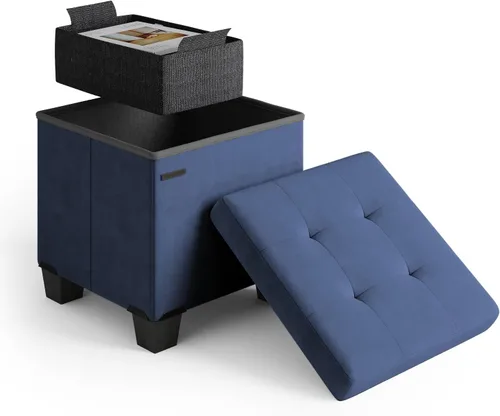 Miniatura 111 de Cubo otomano de almacenamiento con cubo pequeño, otomana cuadrada de 15 pulgadas con almacenamiento para sala de estar y dormitorio, reposapiés