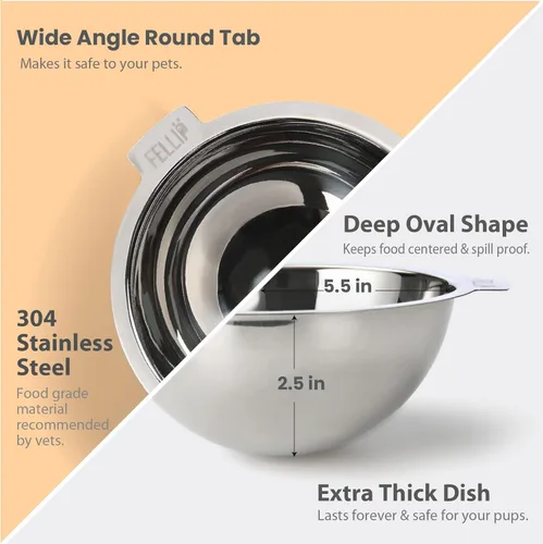Miniatura 7 de Felli Oblik Cuenco de Comida y Agua para Perros de Acrílico Elevado de Acero Inoxidable Plato Ovalado Inclinado para Perros de Patas Cortas y Dorado