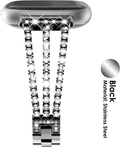 Miniatura 2 de FULLIFE Compatible con Fitbit Versa 3/Fitbit Versa 4 con diamantes de cristal, correa de acero para Fitbit Sense/Fitbit Sense 2 para mujer
