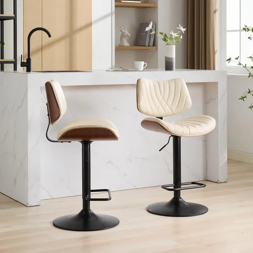 Juego de 2 taburetes de bar giratorios de 360°, taburetes de bar modernos de mediados de siglo, altura de mostrador ajustable, sillas de bar Negro