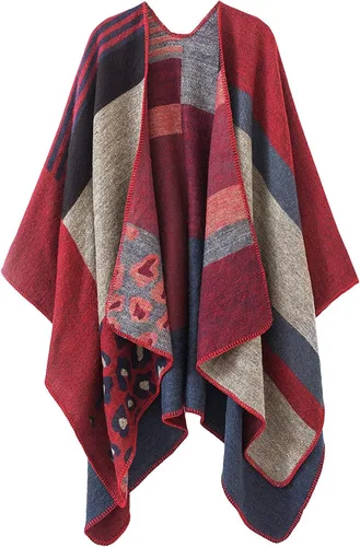 Miniatura 43 de KirGiabo Suéter a Cuadros para Mujer Poncho Capa Abrigo Frente Abierto Manta Chales y Envolturas
