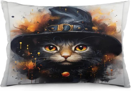 Miniatura 20 de Funda de almohada con sombrero de bruja con diseño de gato de 20 x 30 pulgadas, diseño de impresión de doble cara con cremallera invisible, Patrón 8