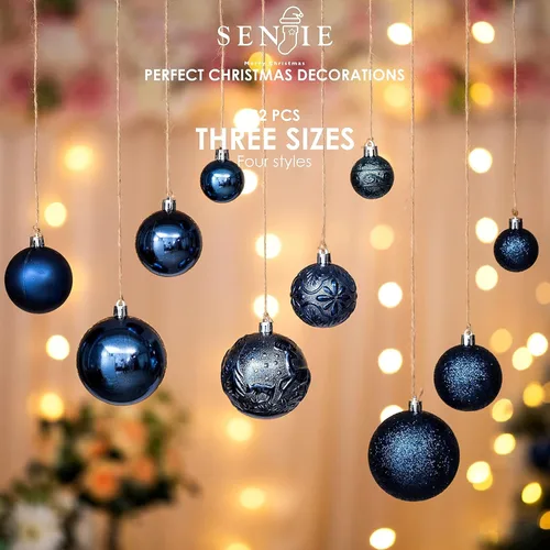 Miniatura 4 de Senjie Adornos de Navidad inastillables azul noche, juego de 32 piezas, estilo tradicional, material plástico, Navidad y ocasión de boda