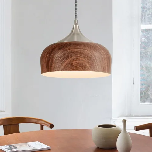 Miniatura 10 de ELYONA Lámpara colgante japonesa moderna de 12 pulgadas para isla de cocina, lámpara colgante de granja con pantalla de metal de grano de madera