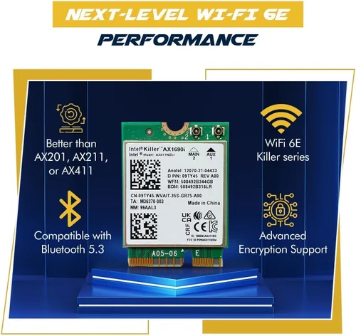 Miniatura 6 de Serie Killer para Intel AX1690i WiFi 6E Adaptador de juegos Actualización de AX411 Tarjeta WiFi CNVio2 M.2 WiFi de alta velocidad de 3.0 Gbps