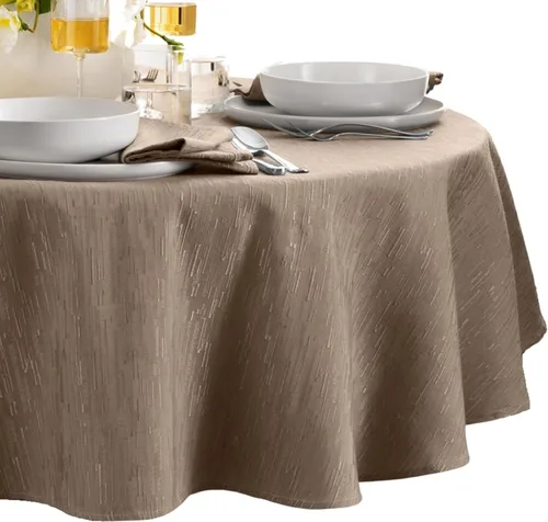 Elrene Home Fashions - Mantel Continental de textura sólida resistente al agua, manchas y arrugas, 70 pulgadas, redondo, color gris pardo