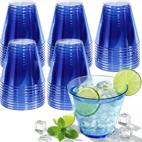 Miniatura 14 de Glowserve Paquete de 50 vasos de plástico transparente de 9 onzas, vasos de plástico azul transparente para cóctel, vasos desechables para fiestas