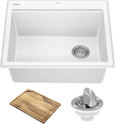 Miniatura 20 de KRAUS Bellucci KGTW12-18MBL - Fregadero de cocina de estación de trabajo de granito, 46 cm, montaje directo, cuenco individual, montaje superior
