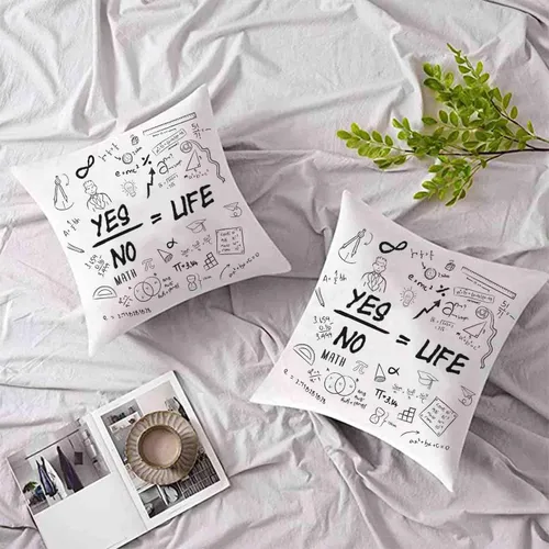Miniatura 2 de Fundas de almohada de matemáticas en blanco y negro de 16 x 16 pulgadas, fundas de almohada blancas escritas a mano con texto matemático