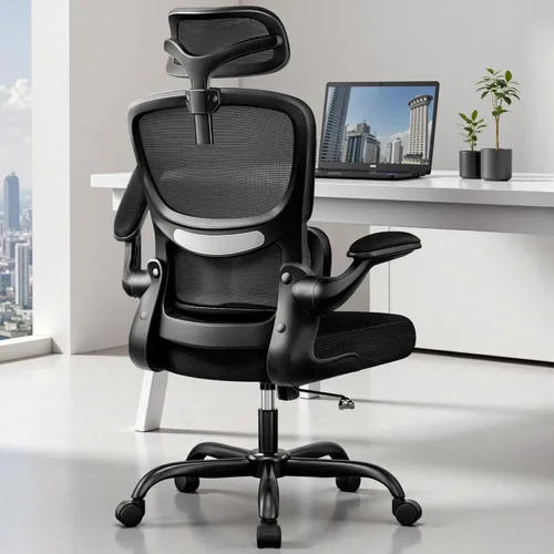 Miniatura 9 de BESTFAIR Silla de oficina ergonómica de respaldo alto, silla de escritorio de malla transpirable con soporte lumbar, reposacabezas ajustable, Negro