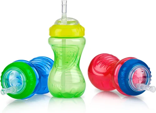 Miniatura 13 de Nuby Vaso antiderrames con popote flexible (paquete de 3) botellas de 10 onzas, vasos para sorber para niños pequeños de 12 meses en adelante, tazas
