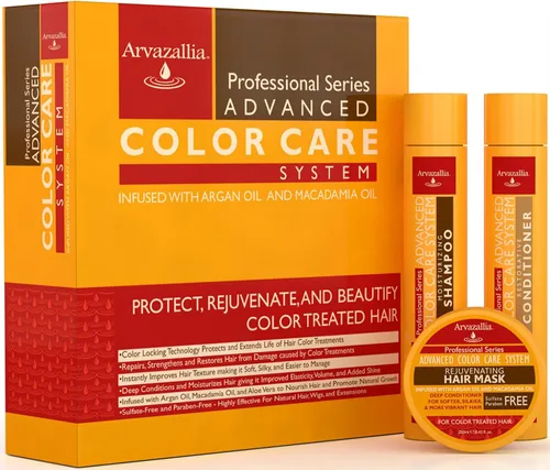 Advanced Color Care - Juego de champú y acondicionador sin sulfatos para cabello teñido con aceite de argán y aceite de macadamia por Arvazallia -