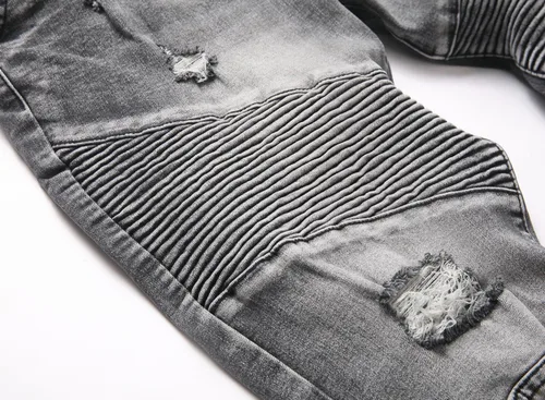 Miniatura 4 de XIMXIMMTIAN Jeans de mezclilla para hombre estilo motociclista, lavados, desgastados, ajustados y rectos
