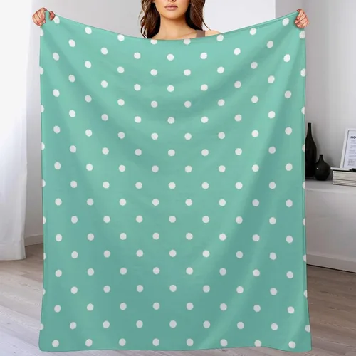 Miniatura 7 de Manta de felpa de lunares blanco aguamarina, suave y acogedora, manta de franela para todas las estaciones, para sofá, cama, 40 x 50 pulgadas