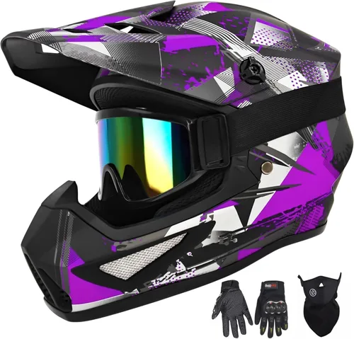 Miniatura 14 de Casco para jóvenes y niños de motocross, casco para adultos de ATV y bicicleta de tierra con gafas, guantes y máscara, casco de motocicleta de cara