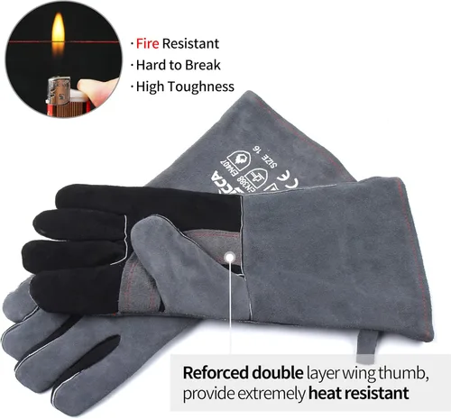 Miniatura 6 de RAPICCA Guantes de soldadura de 16 pulgadas, 662 ℉, forja/Mig/Stick de cuero extremadamente resistente al calor con costuras de Kevlar, perfectos