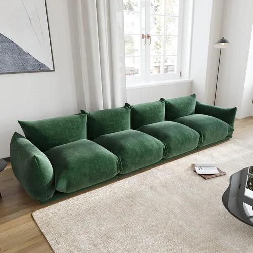 Miniatura 23 de JACH Otomana Cómoda de Estilo Moderno de Mediados de Siglo, Reposapiés de Sofá de Chenilla con Cojín Grueso, Muebles Taburete de 26" para Espacios