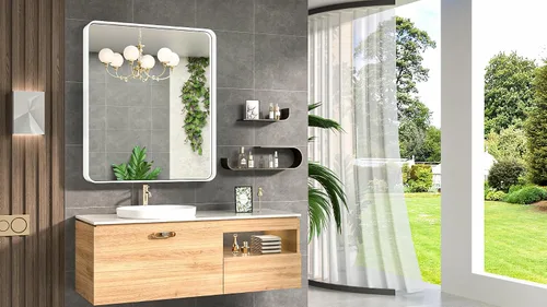 Miniatura 50 de TokeShimi - Espejo para pared de baño, espejo de tocador con marco de metal de aleación de aluminio mate cepillado e inoxidable, decoración rústica
