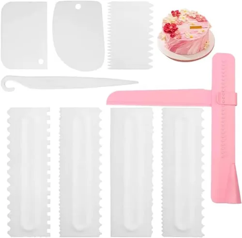 Juego de 9 raspadores para tartas, juego de raspador de tartas, herramienta pulidora de raspador de glaseado ajustable, peine de decoración de Blanco