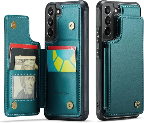Miniatura 11 de Vinich Funda tipo cartera para Samsung Galaxy S22 con tarjetero, bloqueo RFID, ranuras de crédito, función atril, a prueba de golpes, para Galaxy