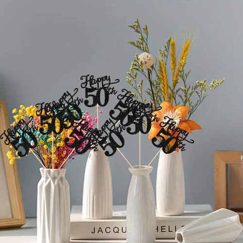 Miniatura 4 de Rsstarxi Paquete de 12 palitos de centro de mesa de cumpleaños número 50 para decoración de mesa de cumpleaños 50 para hombre, decoración de mesa
