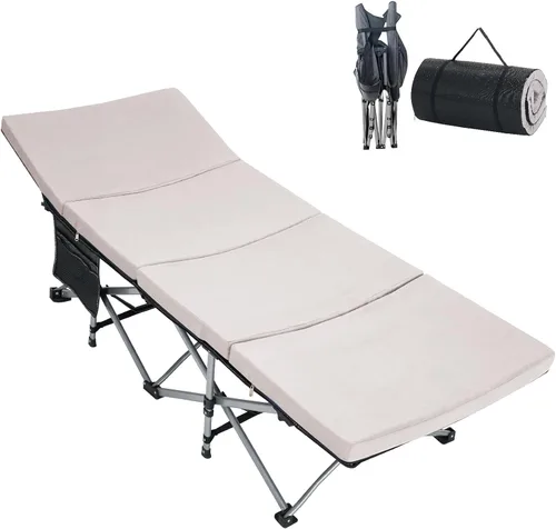 Miniatura 20 de DoCred Catre plegable XXL de gran tamaño con colchón, catre de dormir resistente, cama portátil para adultos al aire libre con bolsa de transporte