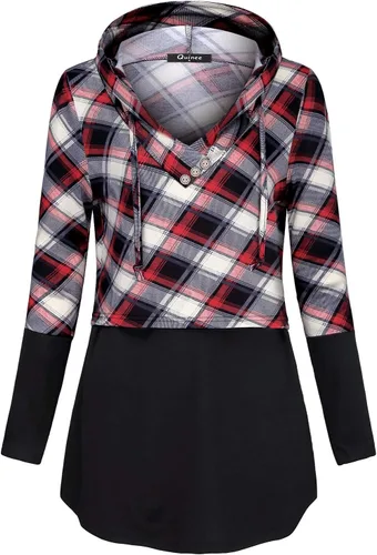 Miniatura 2 de QUINEE sudadera con capucha para mujer de manga larga a cuadros, bloque