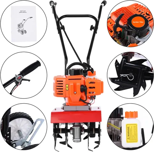Miniatura 7 de Cultivador de jardín, cultivador de gasolina de 2 tiempos, 9000 rpm, 1.2L, tanque de combustible de 6 pulgadas, profundidad de trabajo de 6