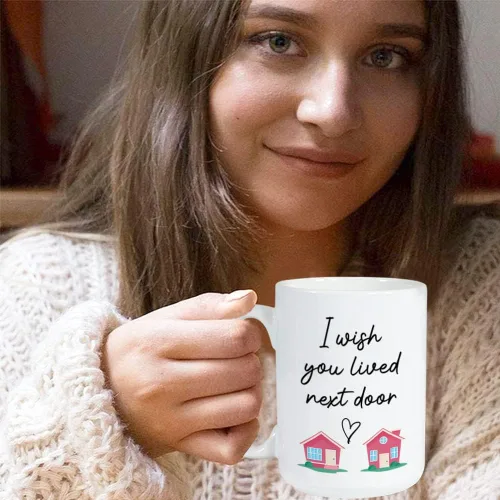 Miniatura 7 de Taza con texto en inglés "I Wish You Lived Next Door de 15 onzas", idea de regalo significativa para larga distancia Miss You cumpleaños, mejor