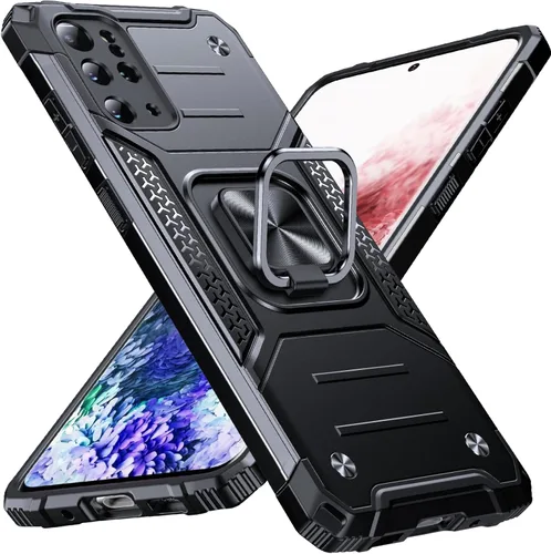 Miniatura 35 de Anqrp Funda para Galaxy S22 Ultra, Funda Protectora de Teléfono de Grado Militar con Soporte Plegable de Anillo de Metal Giratorio