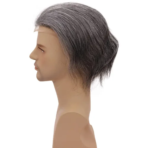 Miniatura 5 de Peluca de cabello humano europeo de repuesto para hombre, encaje suizo frontal, 0.003 in, piel fina, poliuretano, con bucle, 10 x 8 pulgadas, 1B, 1B