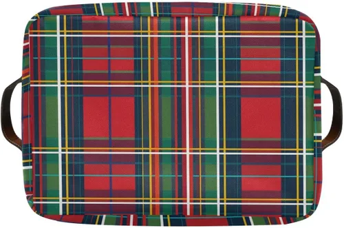 Miniatura 9 de Bolaz Cesta de almacenamiento cuadrada con patrón de rayas de tartán rojo y verde, 1 unidad