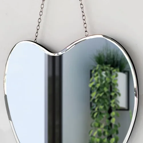 Miniatura 5 de QMDECOR Espejo en forma de corazón con cadena de hierro para decoración de pared, 12 x 12 pulgadas, para colgar en la pared, cristal real, sin