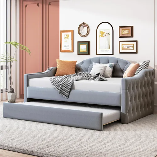 Miniatura 15 de SOFTSEA Sofá cama matrimonial con nido, sofá cama tapizado de terciopelo con respaldo vertical copetudo para sala de estar, dormitorio, no necesita