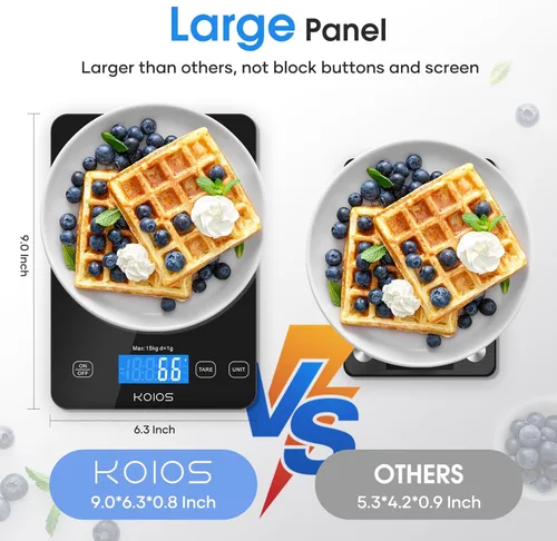 Miniatura 4 de KOIOS Báscula de alimentos, báscula digital de cocina de 33 libras/15 kg, peso en gramos y onzas para cocinar y hornear, graduación precisa de 1