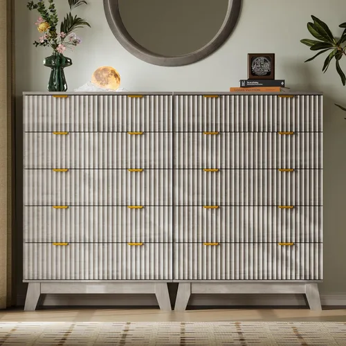 Miniatura 7 de BORNOON Cómoda alta de 46" para dormitorio, cómoda de 6 cajones acanalados, cómoda moderna de madera con almacenamiento profundo, correderas