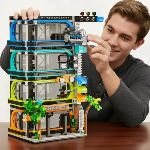 NEWABWN - Juego de construcción de torre de estacionamiento urbano para adultos, 1144 piezas, exhibición vertical de garaje, compatible con mini