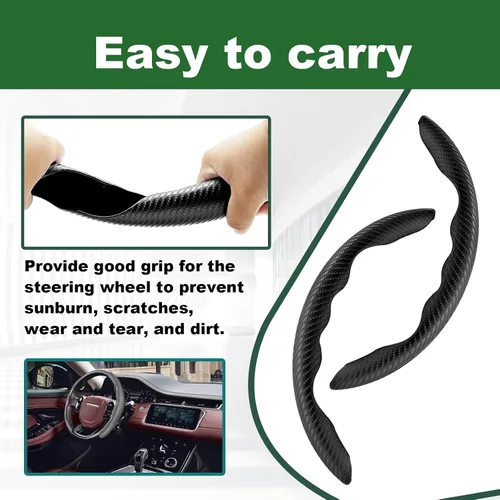 Miniatura 4 de 2 piezas Funda de volante de fibra de carbono antideslizante, Funda de volante antideslizante/Protector de volante segmentado/Accesorios