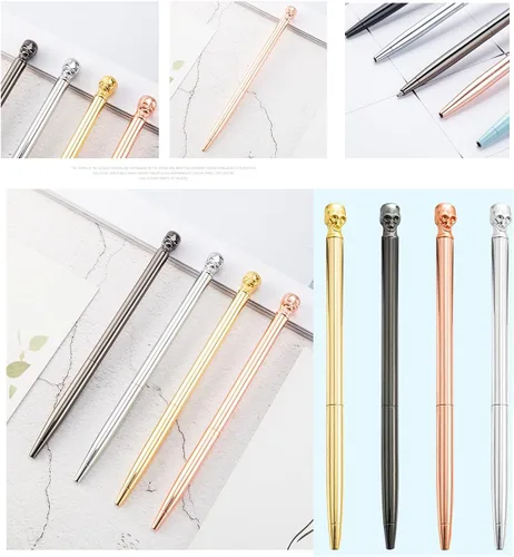 Miniatura 7 de 8 bolígrafos de metal con tinta negra, juego de bolígrafos delgados metálicos brillantes, decoración de fiesta de boda, suministros escolares