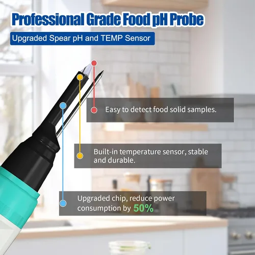 Miniatura 4 de Medidor de pH de alimentos, probador digital de pH impermeable con sonda de pH/temperatura de alta precisión, ideal para masa madre, queso, muestras