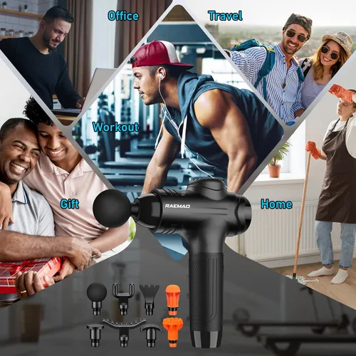 Miniatura 8 de RAEMAO Pistola de masaje, masajeador muscular de tejido profundo eléctrico de mano para atletas para aliviar el dolor con 8 cabezales de repuesto