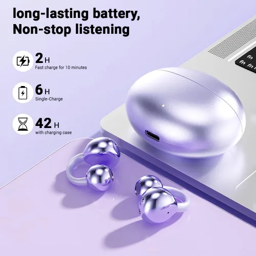 Miniatura 6 de Auriculares con clip, auriculares de oreja abierta inalámbricos Bluetooth 5.4, auriculares ligeros de oreja abierta con micrófono batería de 58