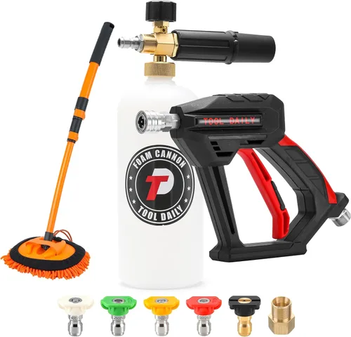 Miniatura 11 de Tool Daily Pistola de lavado a presión corta con cañón de espuma, conector rápido de 1/4 pulgadas, con 5 puntas de boquilla de hidrolimpiador, 1
